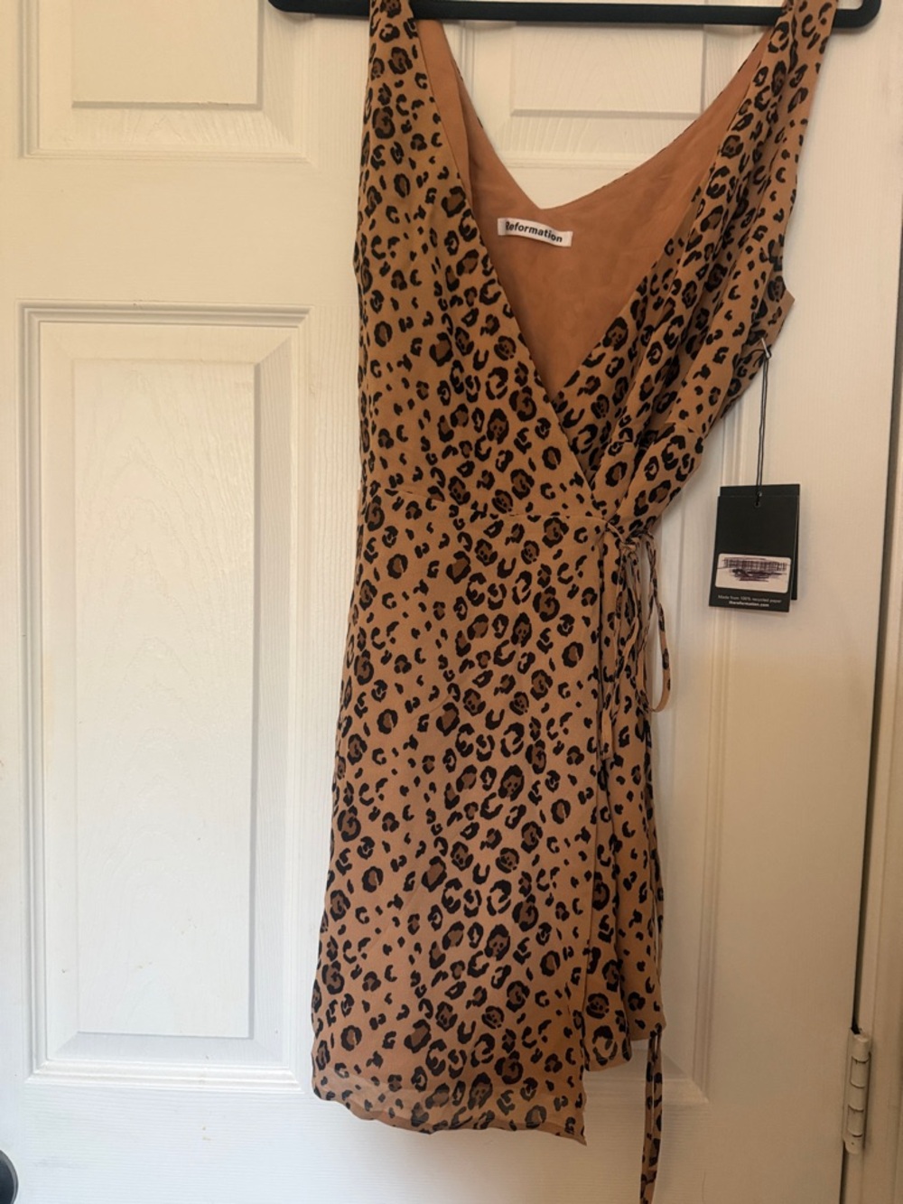 Reformation Tan Leopard Wrap Mini Dress